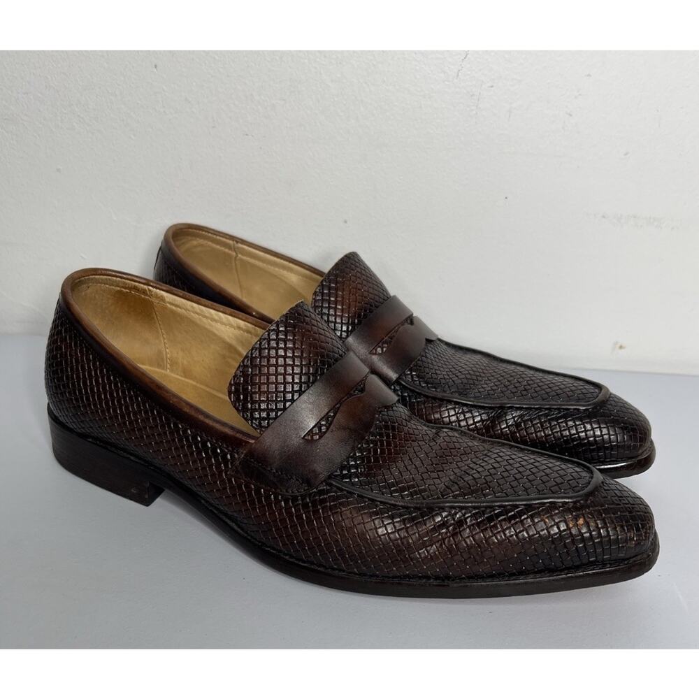 Carrucci Burnished Woven Penny Leather Loafers Slip On Men’s Size 10